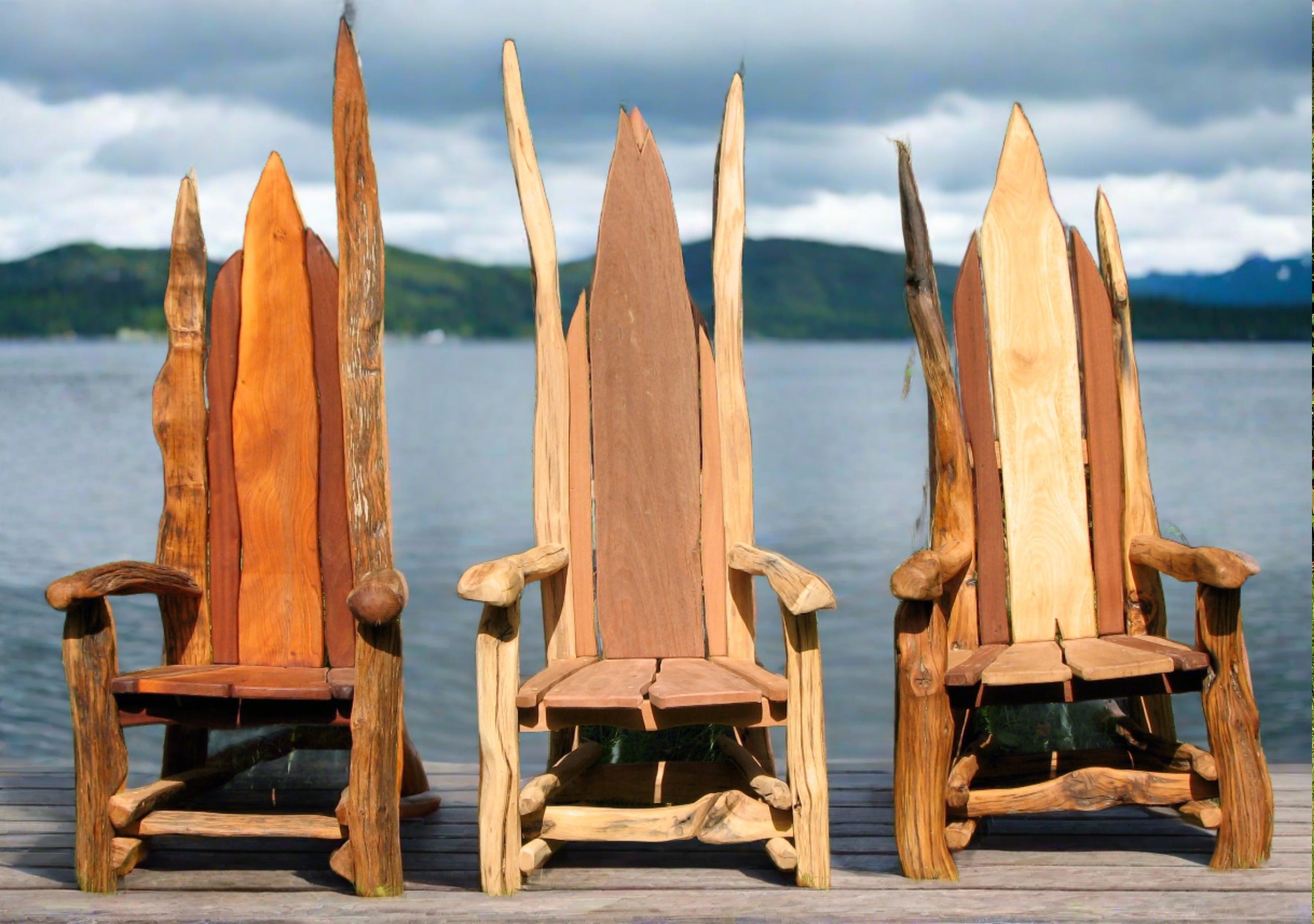 Wooden chair with tall branch backrest