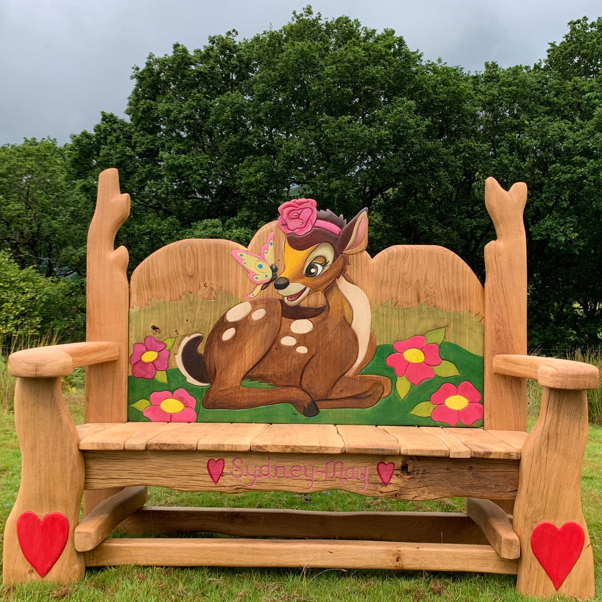 Bambi Memorial Oak Bench with colorful design