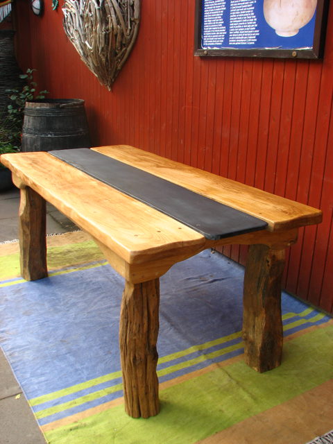 Slate and Oak Garden Table