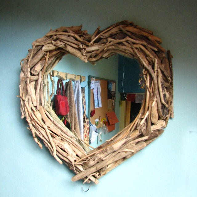 driftwood heart mirror
