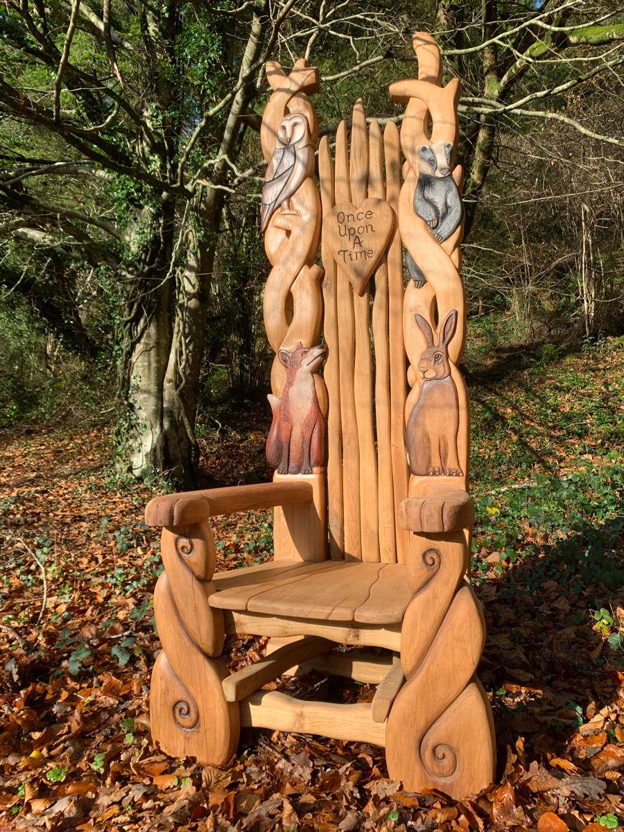 Enchanted throne in autumn forest setting